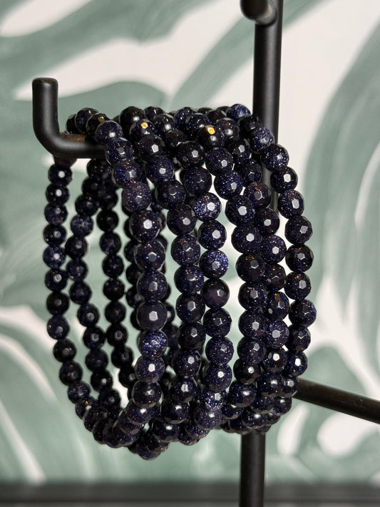 Goudsteen blauw armband facet geslepen 6mm (optimisme & ambitie)