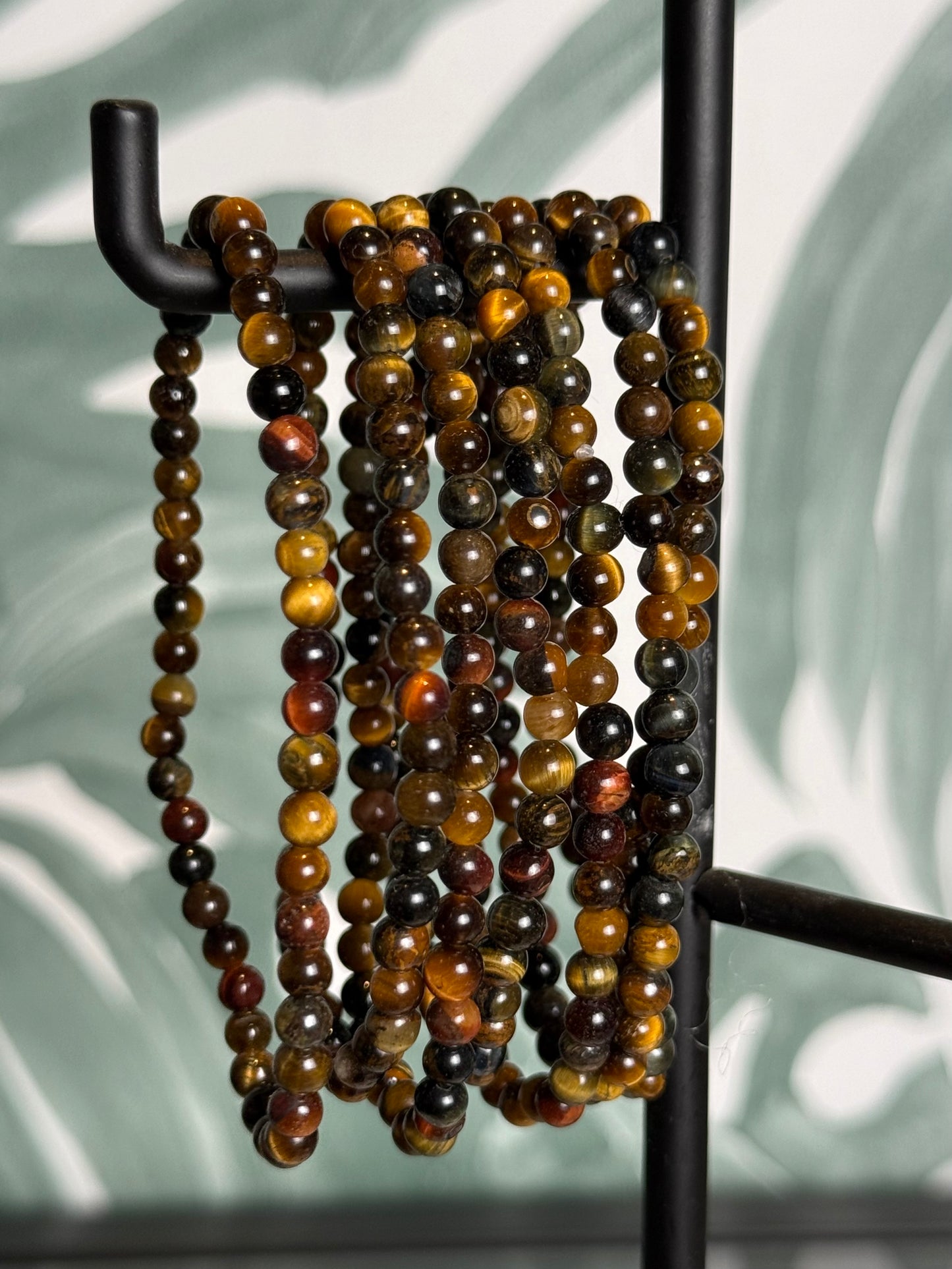 Tijgeroog armband 4 mm â driekleurig goud, rood & blauw â kracht & balans