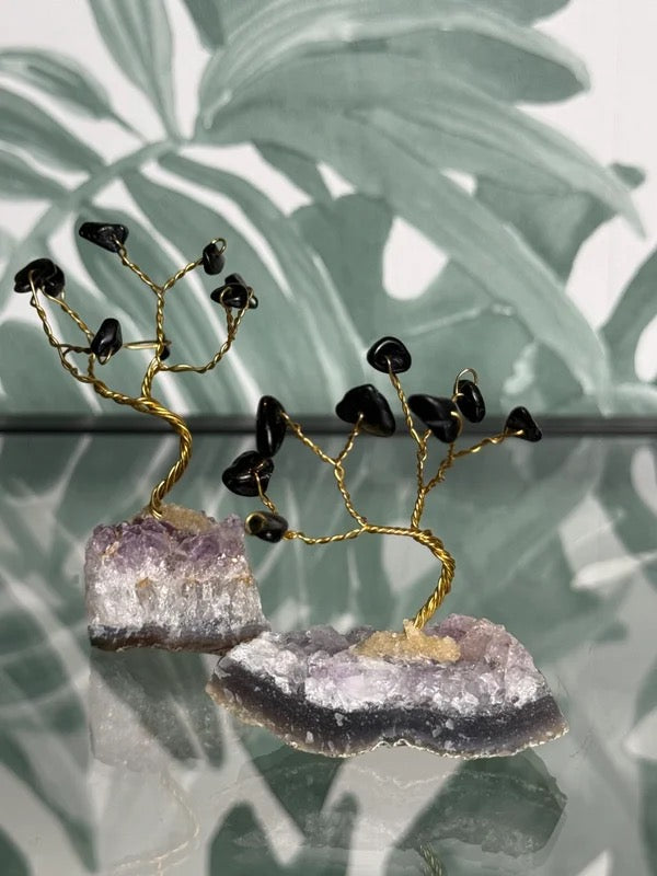 Amethist boompje met zwarte obsidiaan