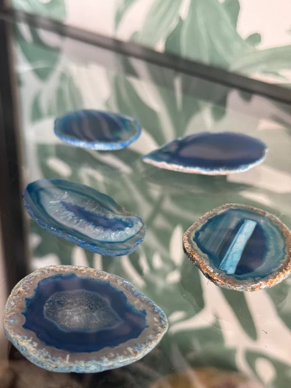 Magneet agaatschijfje blauw (geverfd)