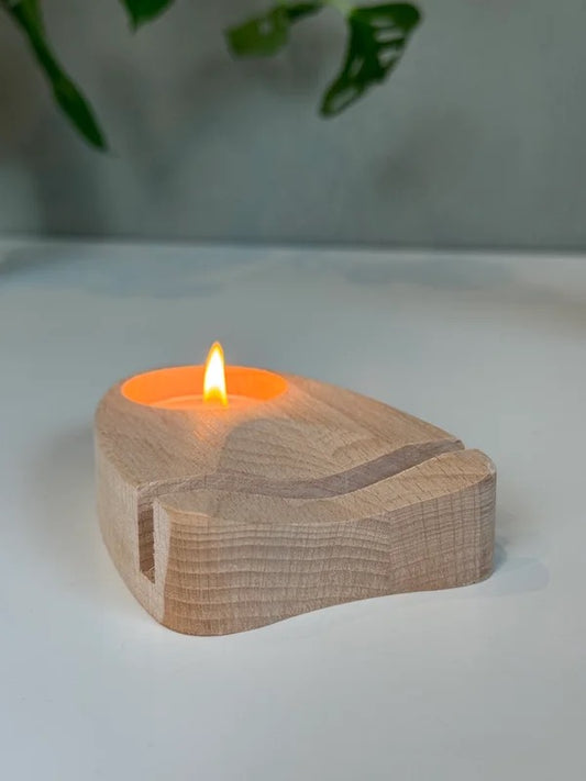 Houten waxinelichthouder voor agaatschijf