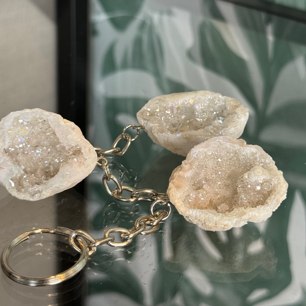 Kwartsgeode angel aura sleutelhanger