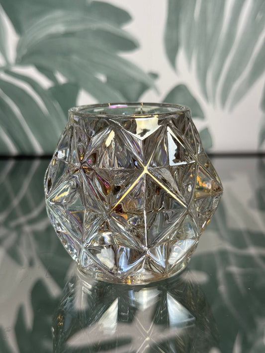 Glazen waxinelichthouder met auracoating