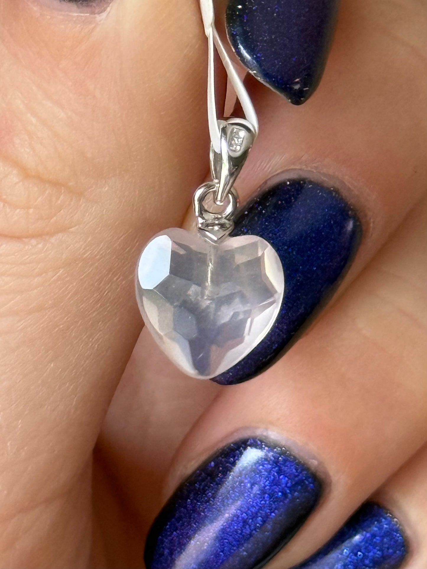 Rozenkwarts Hanger Hart â Facet Geslepen 10 mm â 925 Zilver