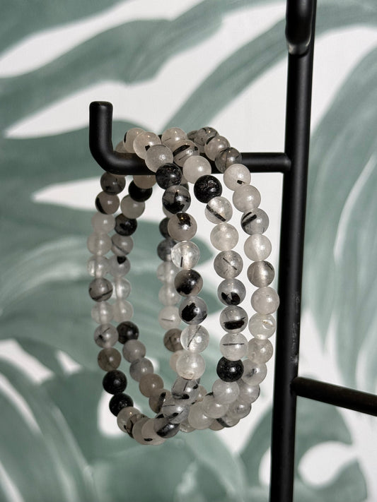 Zwarte toermalijn in kwarts armband 6 mm (bescherming & balans)