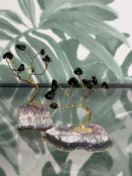 Amethist boompje met zwarte obsidiaan