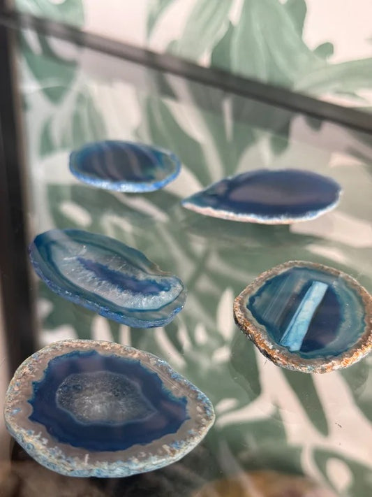 Magneet agaatschijfje blauw (geverfd)
