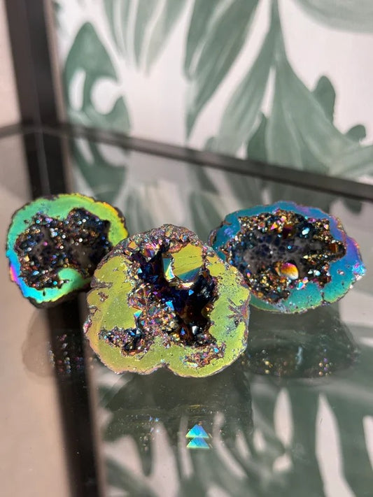Kwarts geode titanium (groen/blauw)