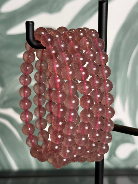 Aardbeienkwarts armband 8mm - liefde & positiviteit