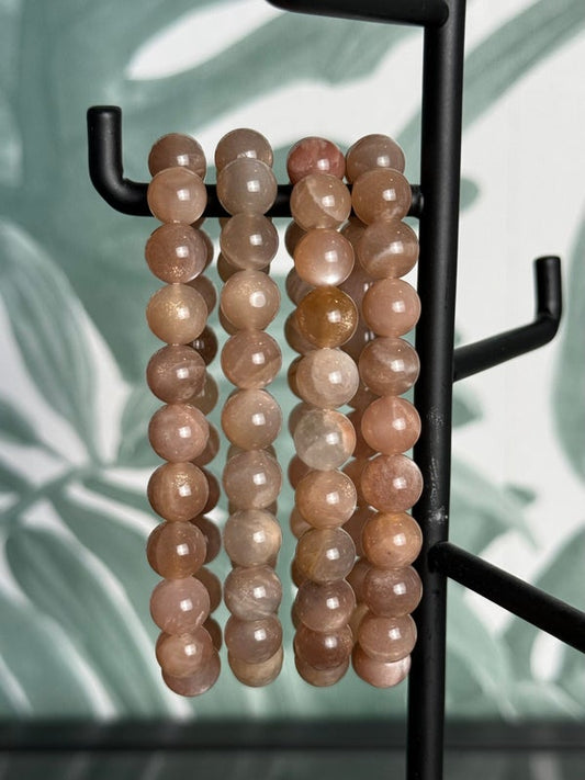 Perzik maansteen x zonnesteen armband 8 mm - intuitie & vruchtbaarheid