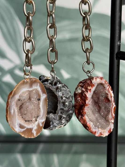 Agaat geode sleutelhanger