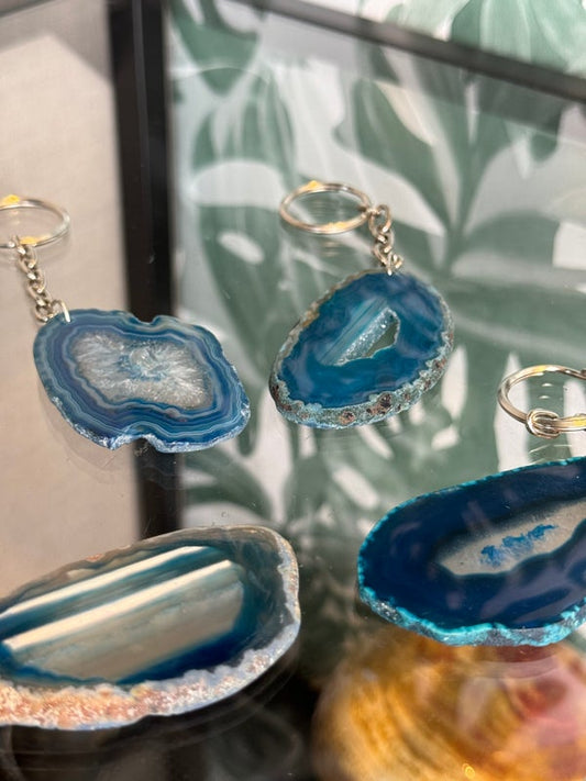 Agaatschijf sleutelhanger blauw