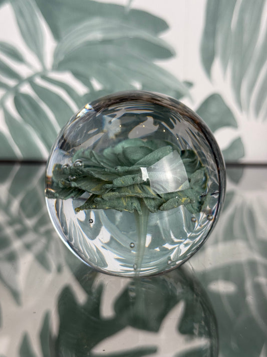 Glazen bol met groene bloem