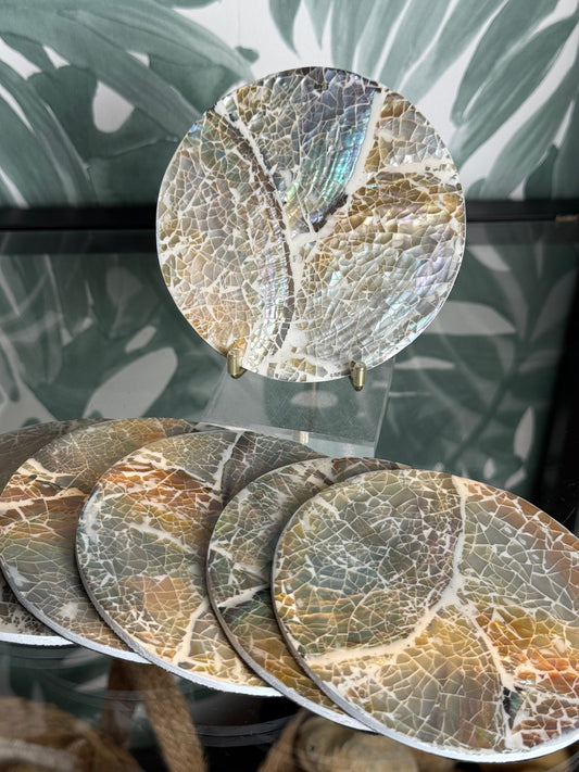 Abalone onderzetters – set van natuurlijke parelmoer schijven