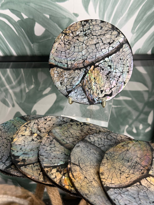 Abalone onderzetters – set van natuurlijke parelmoer schijven