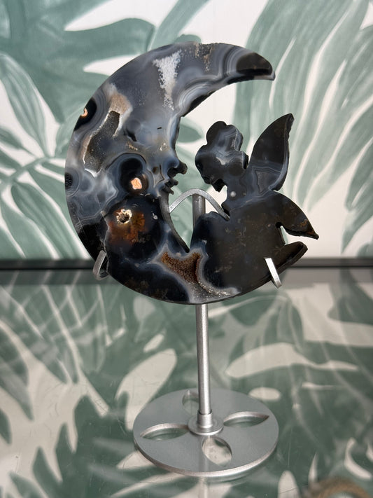 Agaat maan met elfje op standaard - no.262