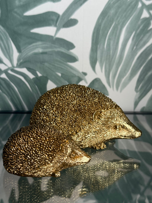🦔 Set van 2 gouden egeltjes  – decoratief