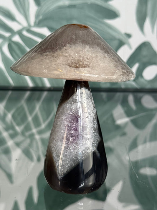 🍄 Agaat Amethist Paddenstoel – Natuurlijke Edelsteen Carving