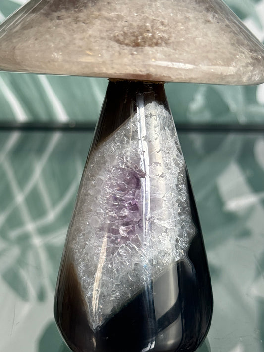 🍄 Agaat Amethist Paddenstoel – Natuurlijke Edelsteen Carving