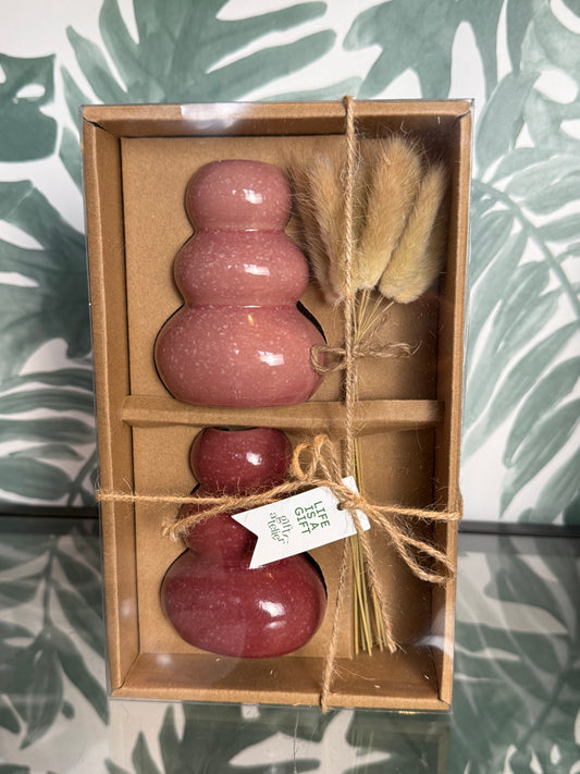Vaasjes cadeau set – burgundy met droogbloemen
