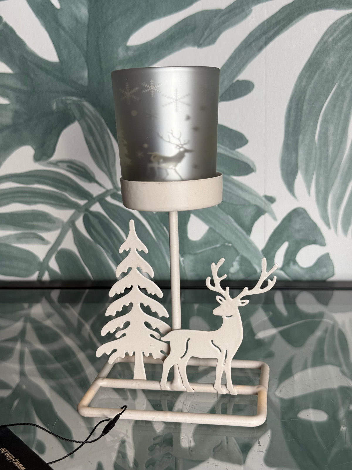 Metalen Waxinelichthouder met Rendier & Kerstboom