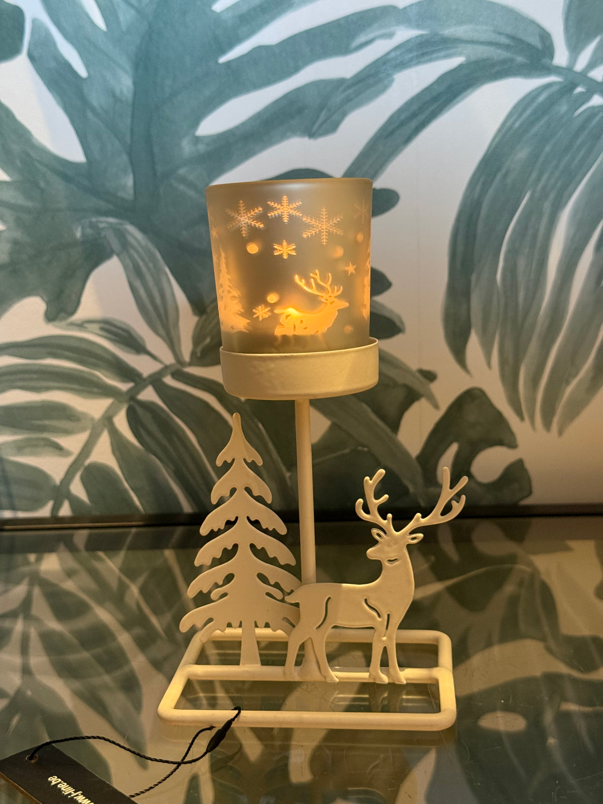 Metalen Waxinelichthouder met Rendier & Kerstboom