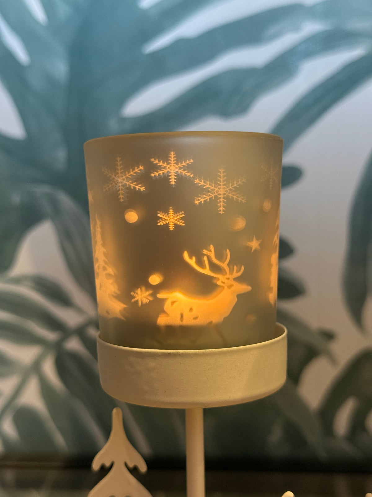 Metalen Waxinelichthouder met Rendier & Kerstboom