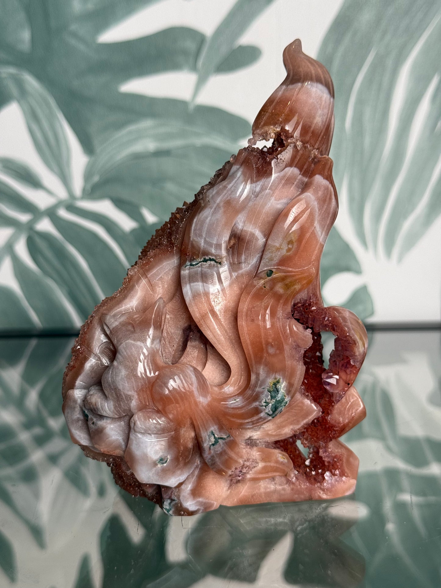 Roze amethist met agaat - Nine tailed fox