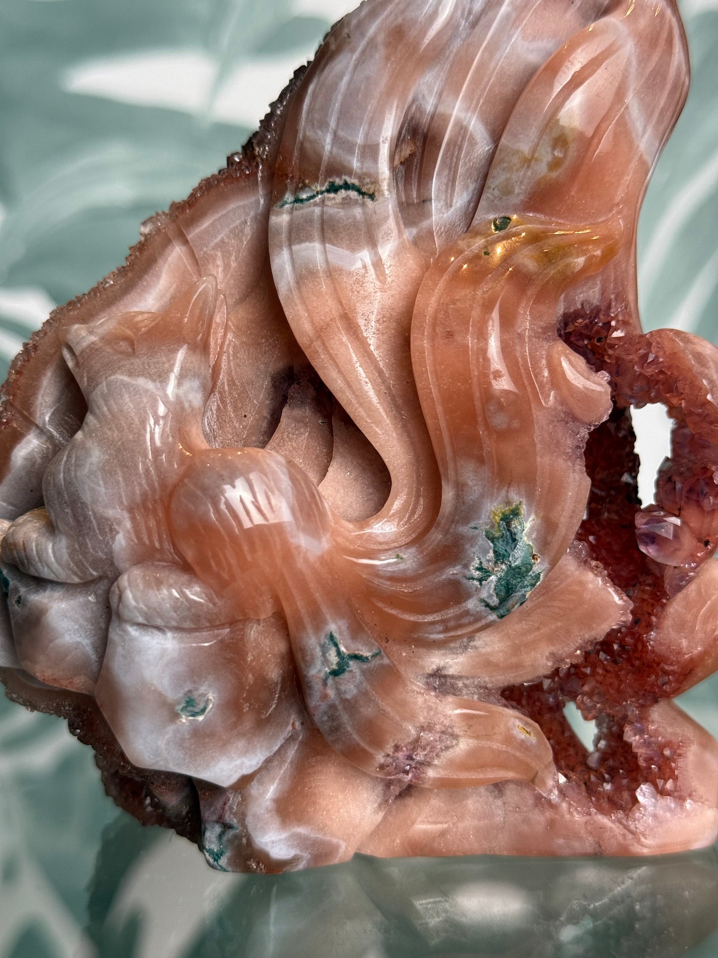 Roze amethist met agaat - Nine tailed fox