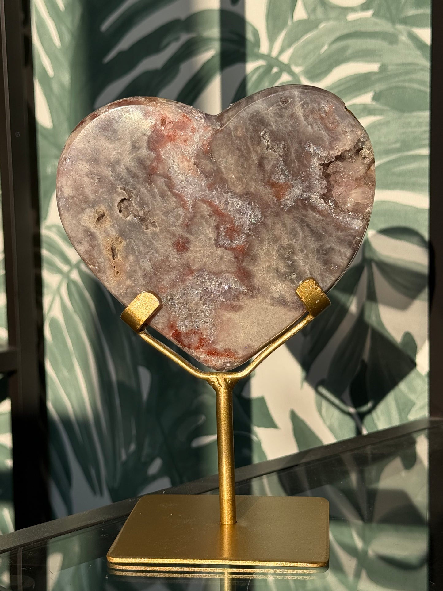 Roze amethist (chalcedoon) hart op standaard -#no.2