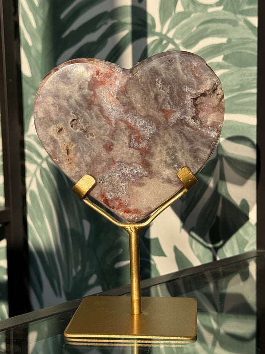Roze amethist (chalcedoon) hart op standaard -#no.2