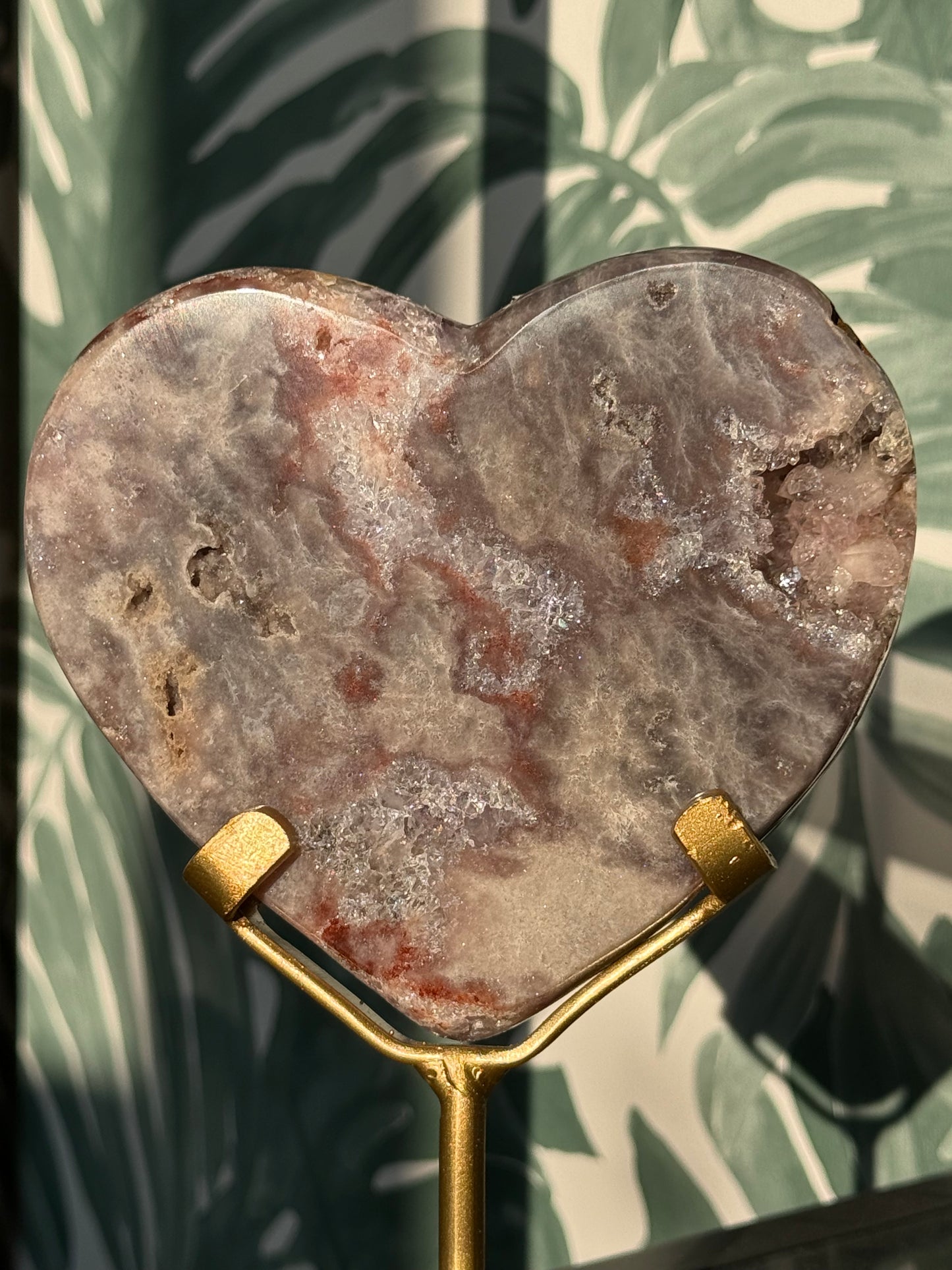 Roze amethist (chalcedoon) hart op standaard -#no.2