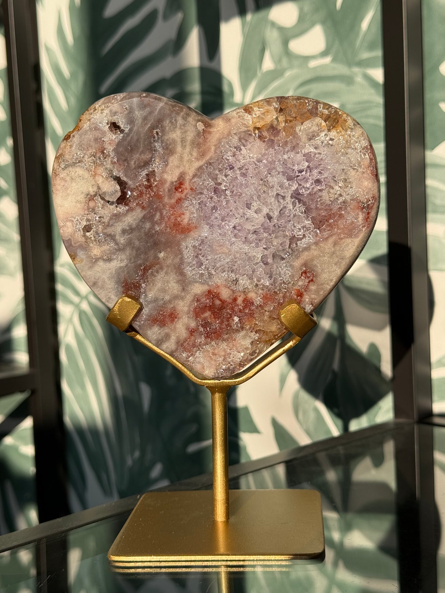 Roze amethist (chalcedoon) hart op standaard -#no.2