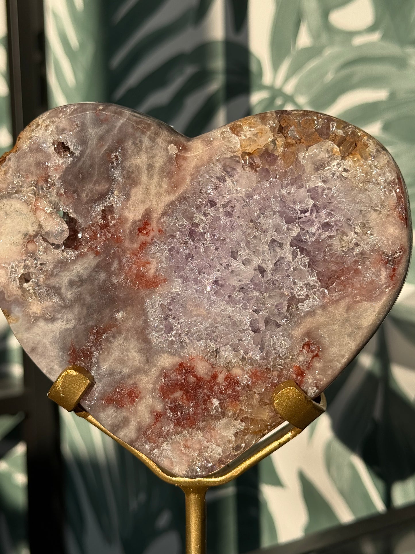 Roze amethist (chalcedoon) hart op standaard -#no.2