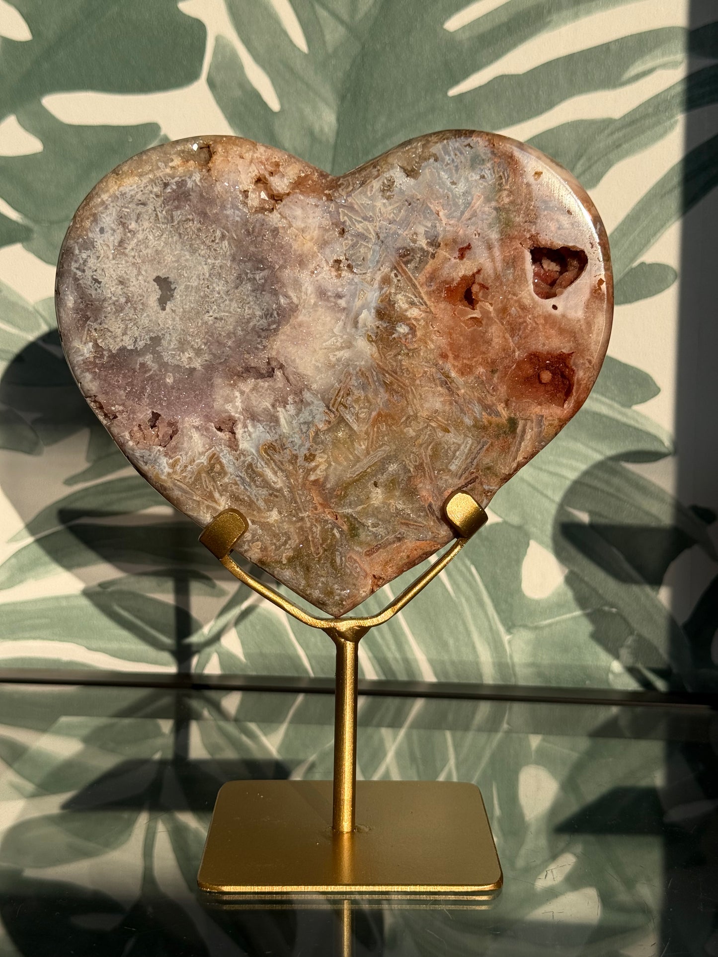 Roze amethist (chalcedoon) hart op standaard -#no.3