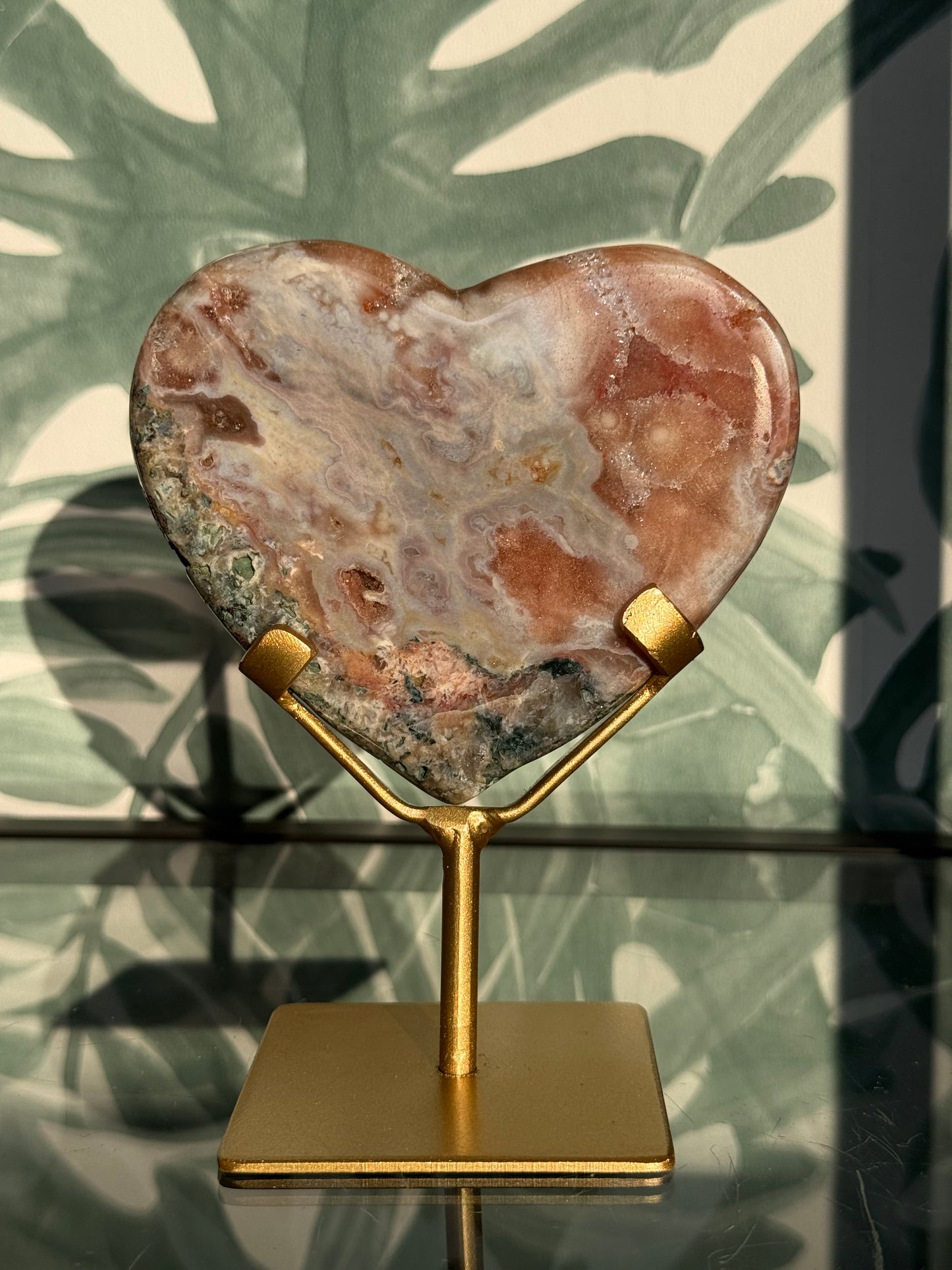Roze amethist (chalcedoon) hart op standaard -#no.4