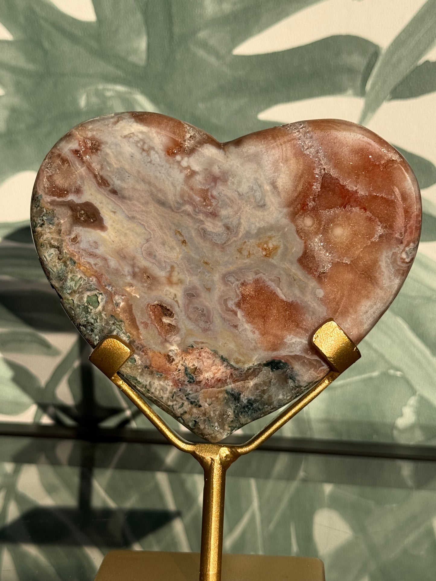 Roze amethist (chalcedoon) hart op standaard -#no.4
