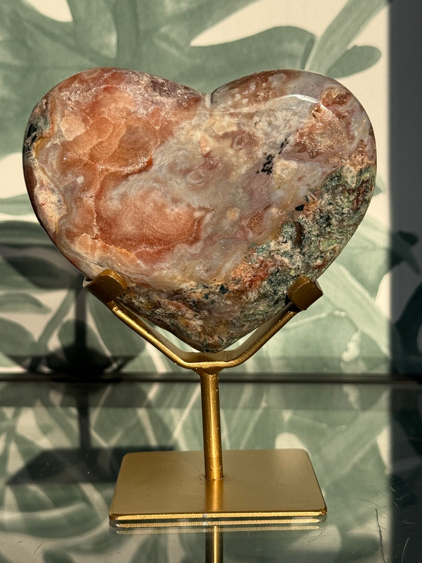 Roze amethist (chalcedoon) hart op standaard -#no.4