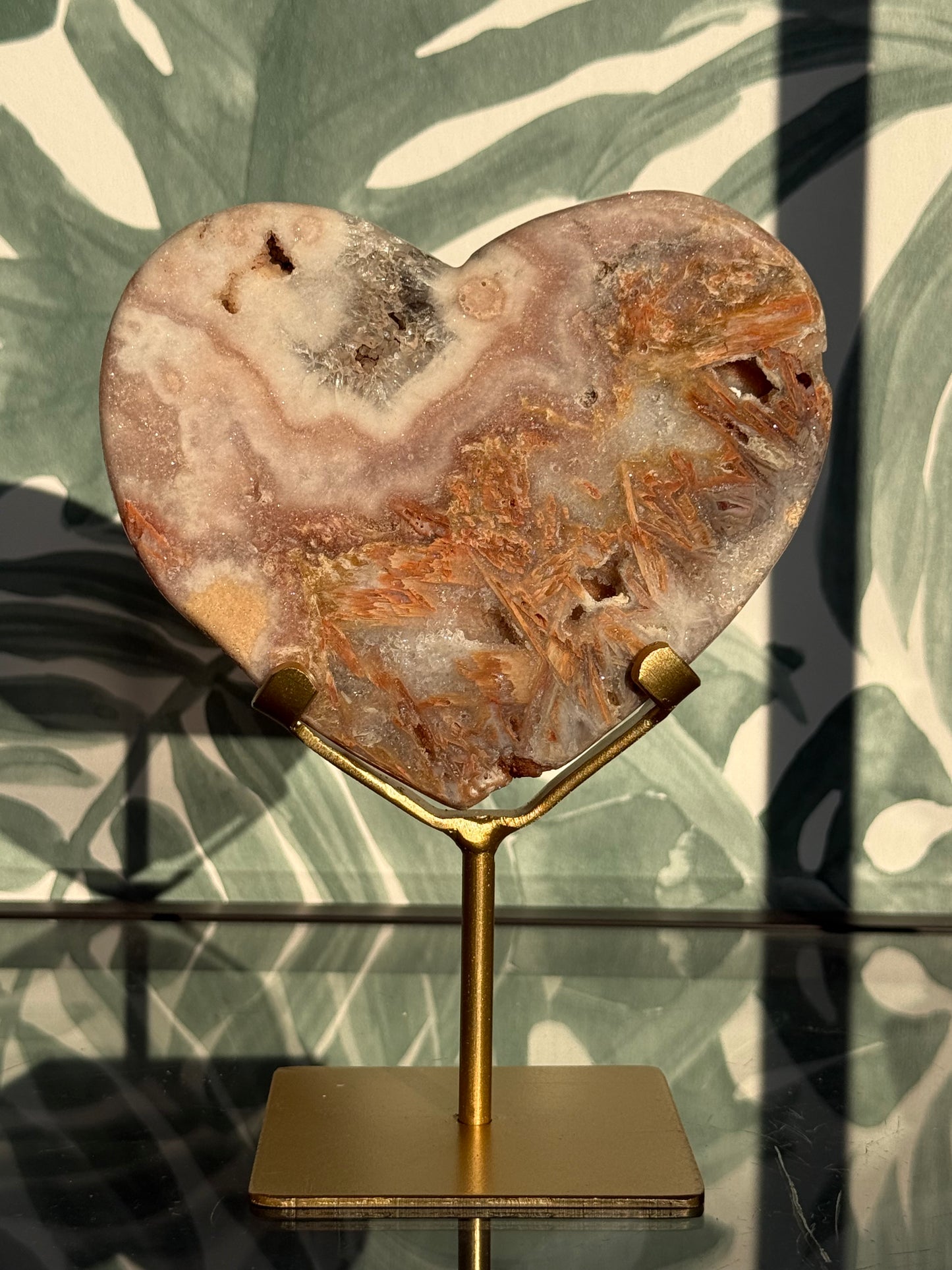 Roze amethist (chalcedoon) hart op standaard -#no.6