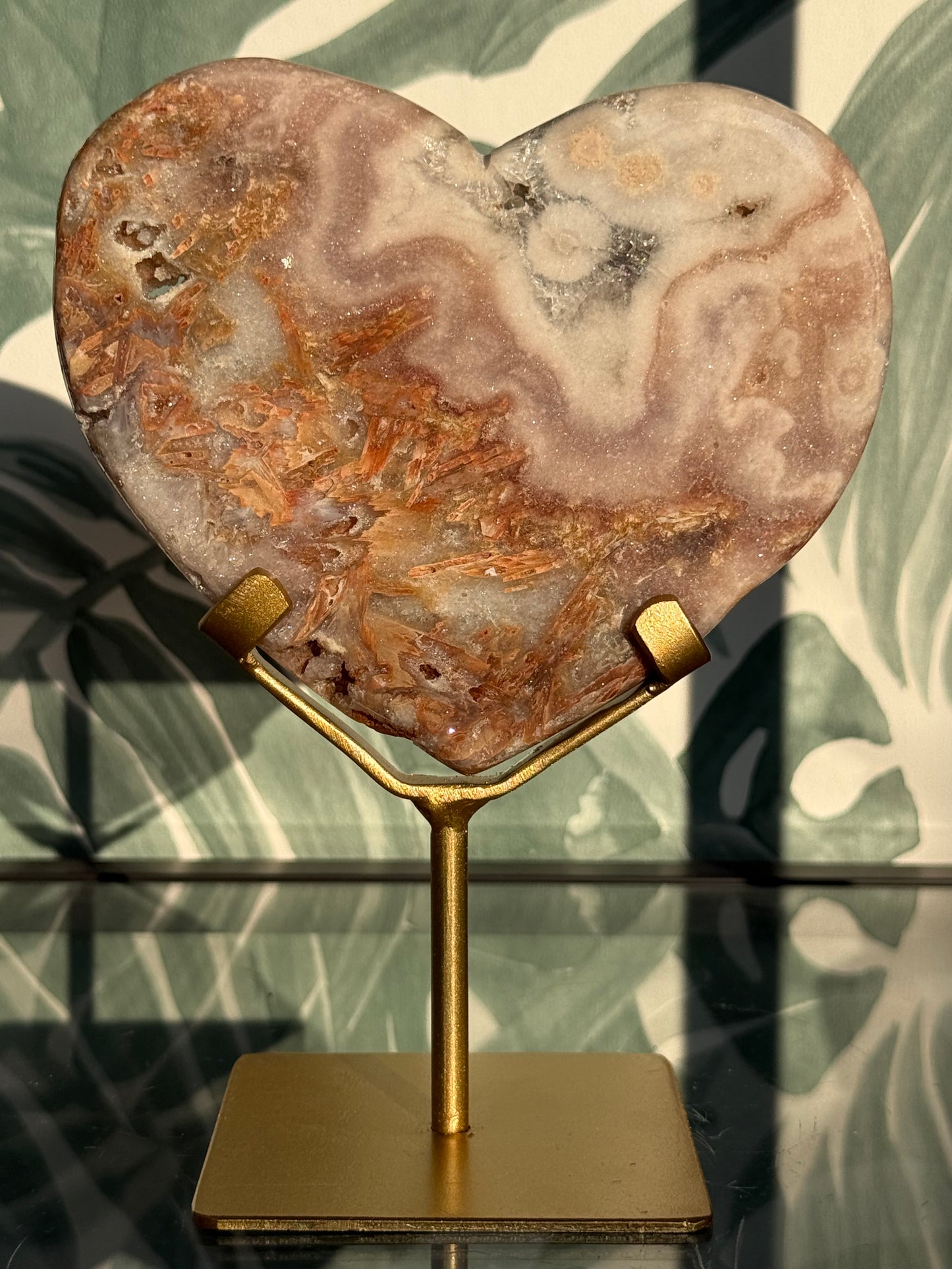 Roze amethist (chalcedoon) hart op standaard -#no.6