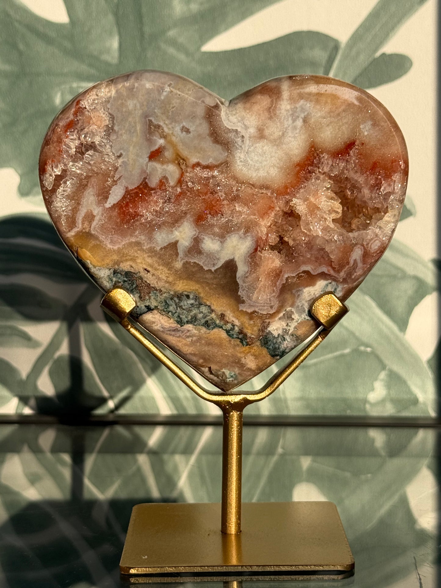 Roze amethist (chalcedoon) hart op standaard -#no.8
