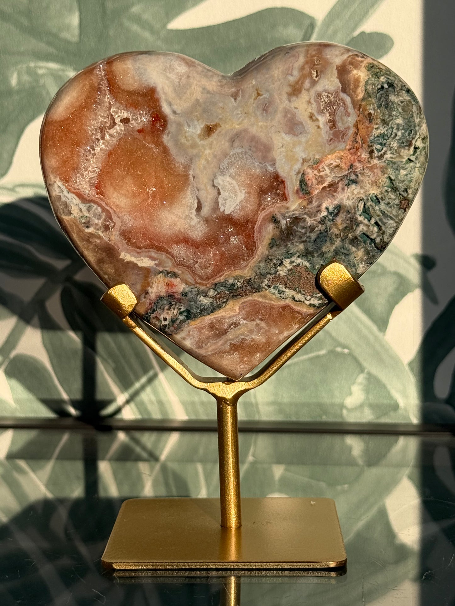 Roze amethist (chalcedoon) hart op standaard -#no.8