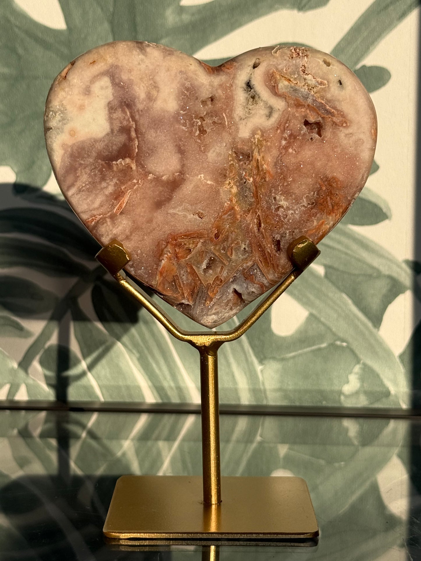 Roze amethist (chalcedoon) hart op standaard -#no.9
