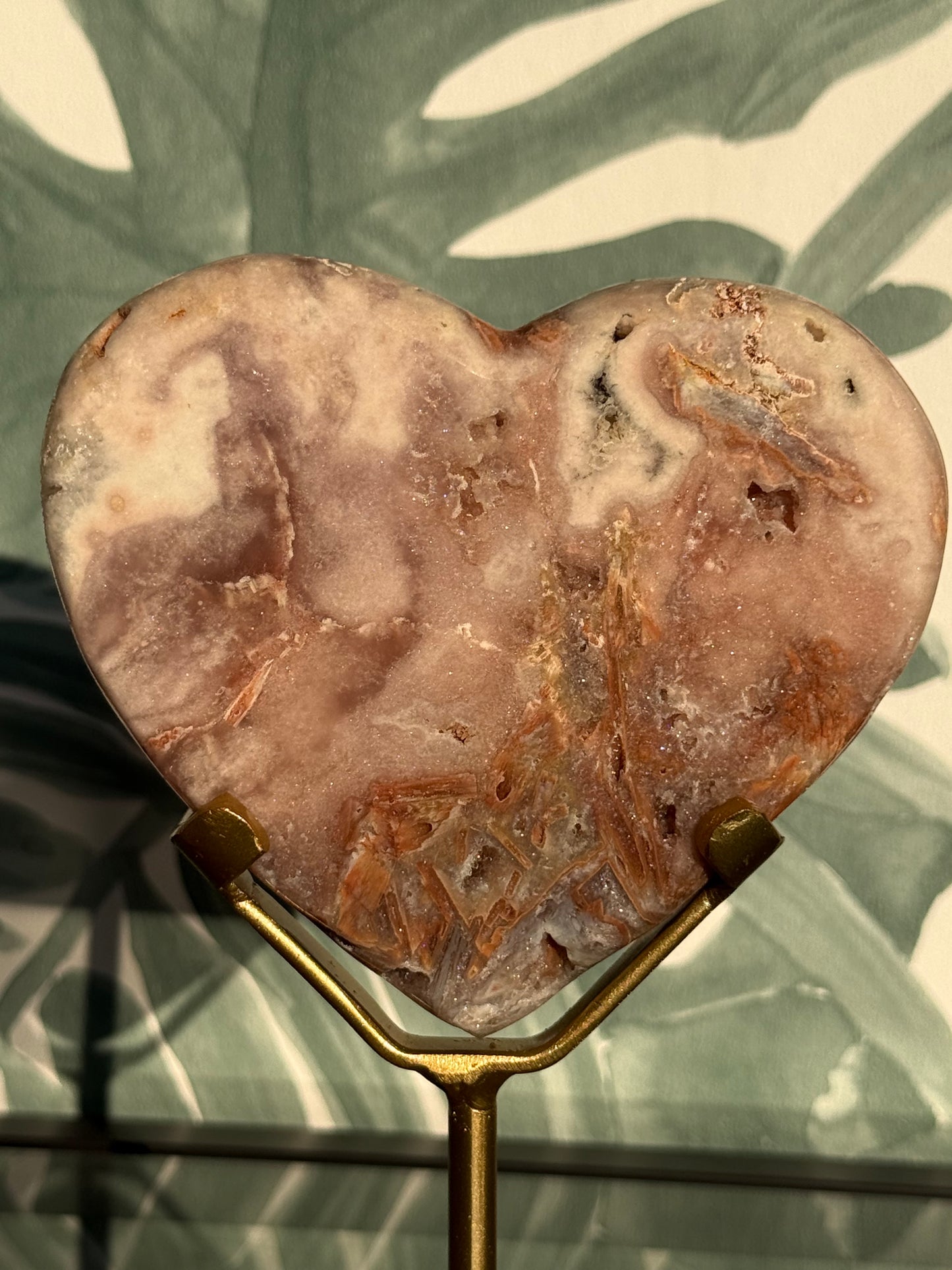 Roze amethist (chalcedoon) hart op standaard -#no.9