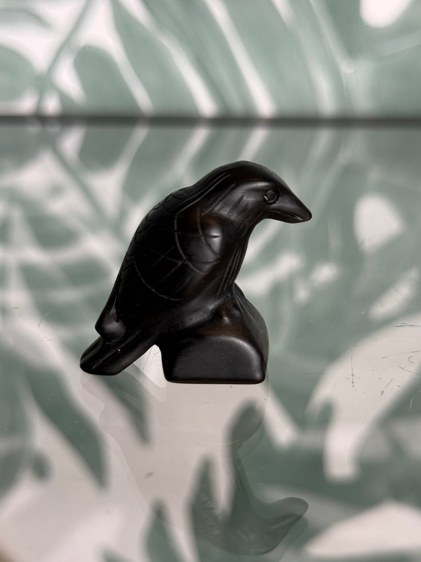 Zwarte obsidiaan raaf - beschermend beeldje
