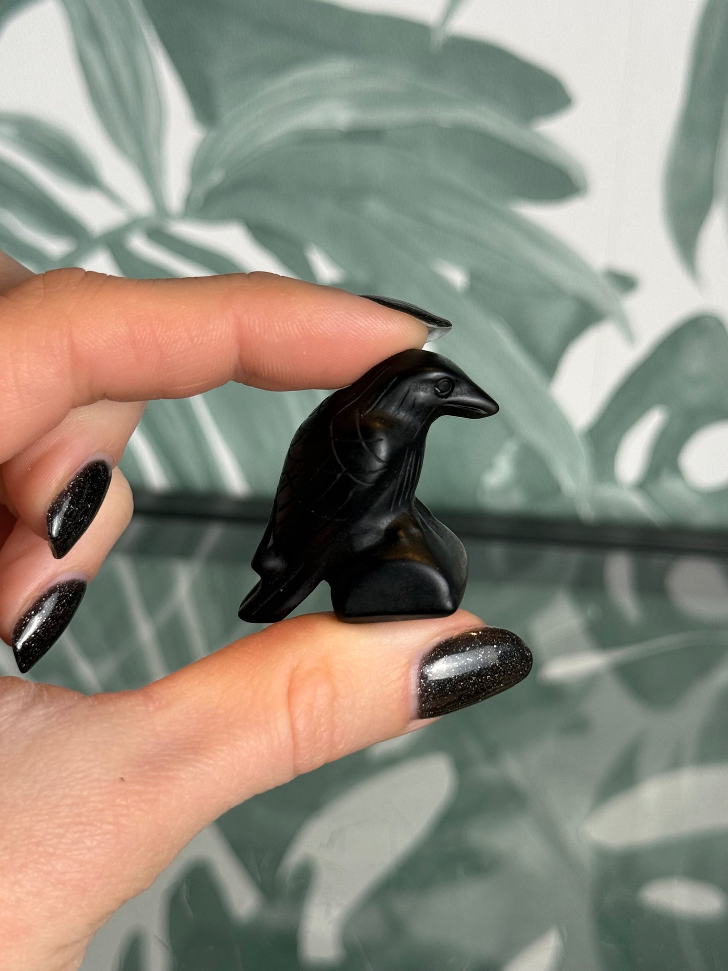 Zwarte obsidiaan raaf - beschermend beeldje