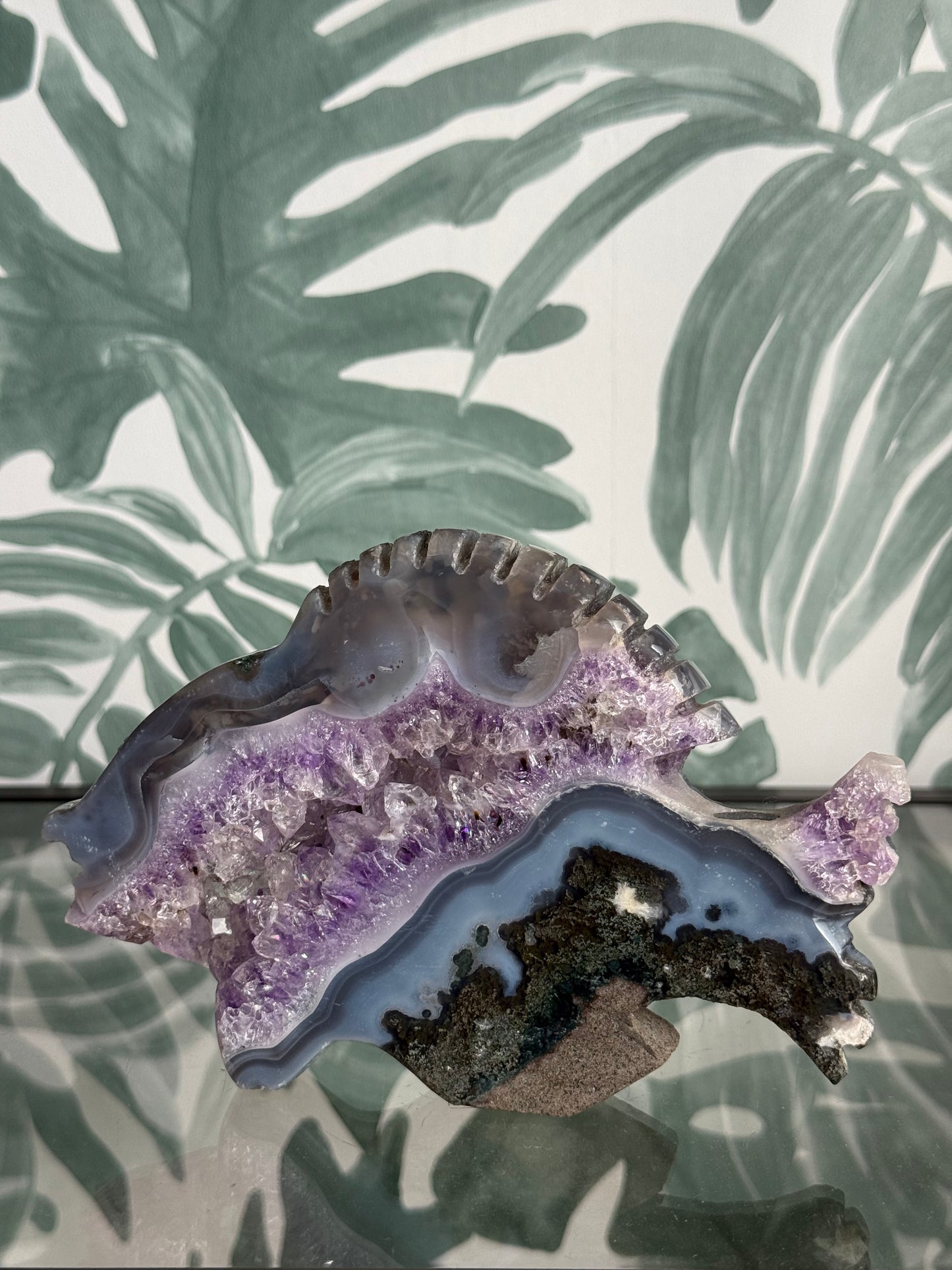 Agaat met amethist vis - 18 cm