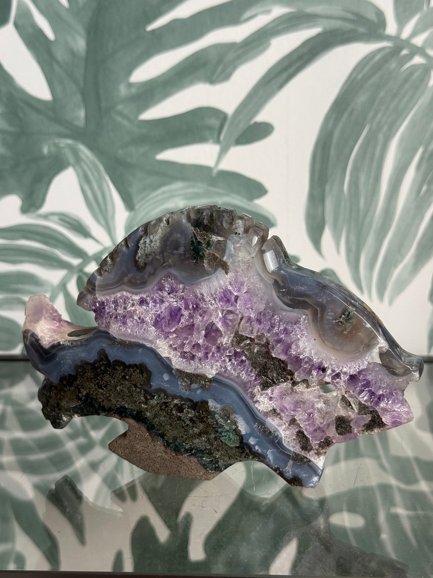 Agaat met amethist vis - 18 cm